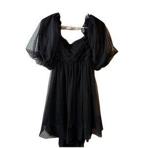 Mable Black Women’s Mini Babydoll Sheer/Ruffled/ Lace Dress Size Med GUC